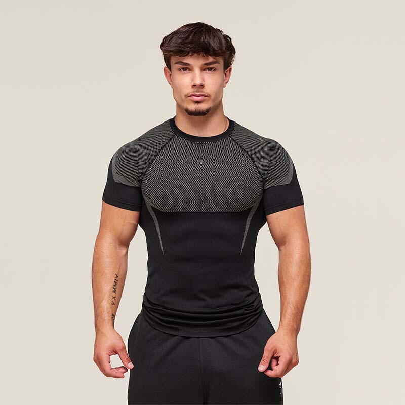 Cross-Border New Short-Sleeved American Summer Men's Tight T-Shirt Jogker Sports Fitness Running Training Quick-Drying