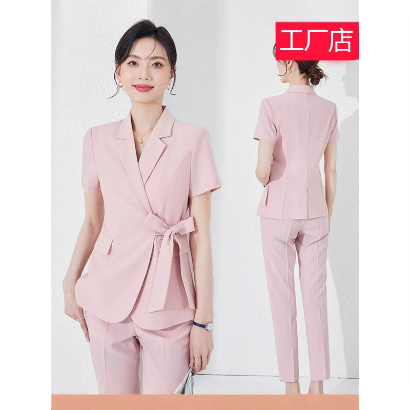 Оптовая цена бесплатная доставка Розовый костюм костюм женский летний салон красоты с короткими рукавами