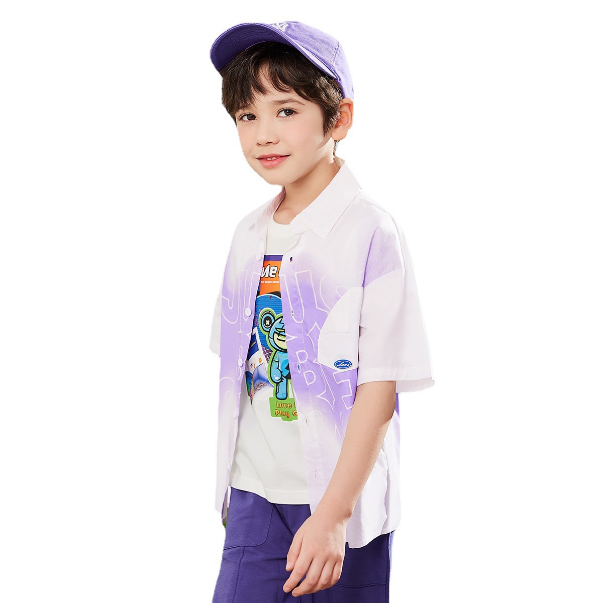 LAVI2023 verano nueva camisa de los muchachos chaqueta de los niños medianos y grandes camisa de manga corta de los muchachos chaqueta casual media manga