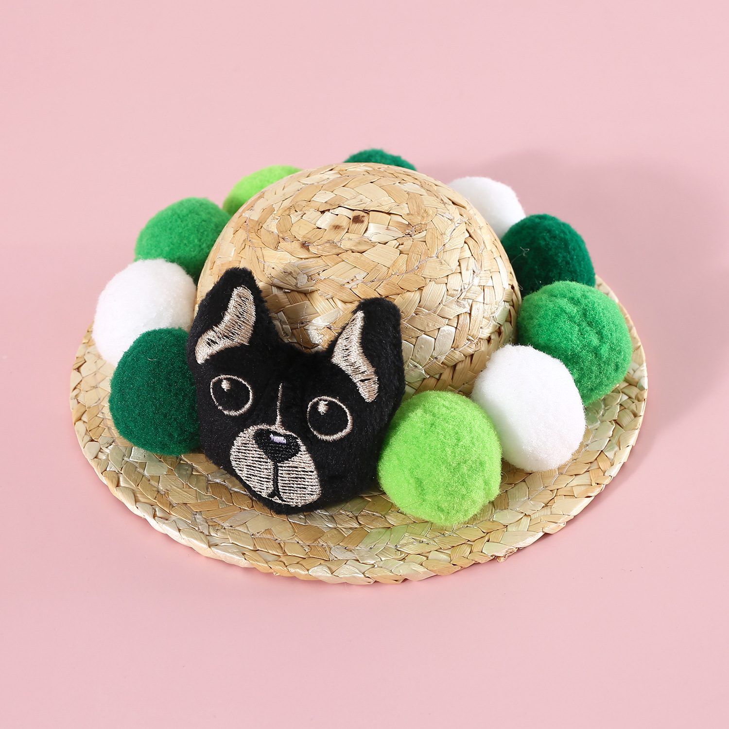 Mascota gato perro Shiba Inu Corgi Teddy francés cubo verano sol sombrero dibujos animados colorido bola tejida sombrero de paja tocado