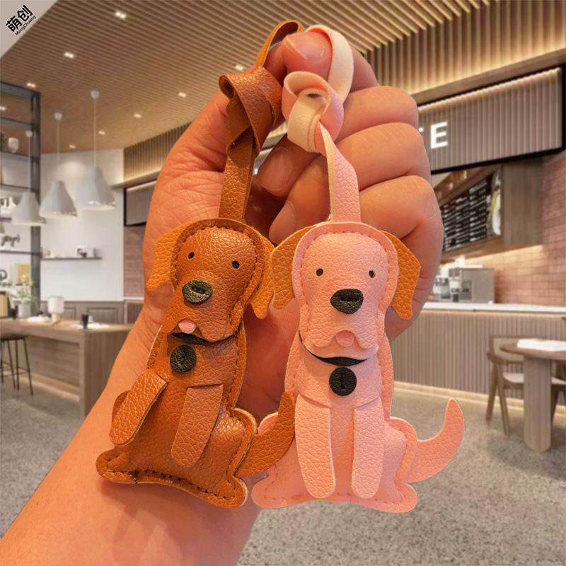Cute Pug Leather Pendant, Niche Design Bag Accessory, High-End Car Keychain Small Gift