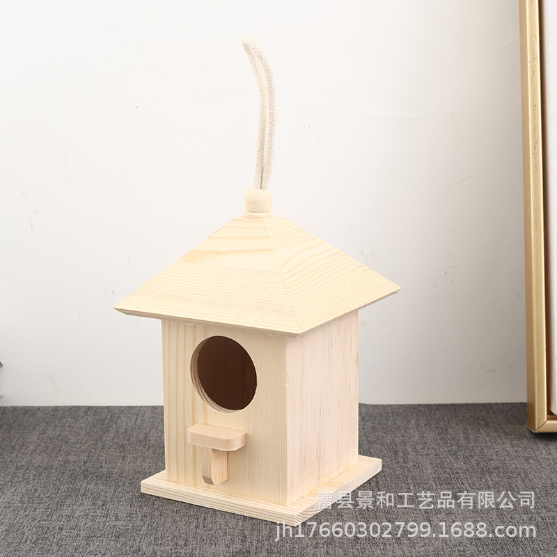 现货新款木质鸟窝喂鸟器户外鸟屋鸟巢装饰烧色田园实木可悬挂鸟笼|undefined