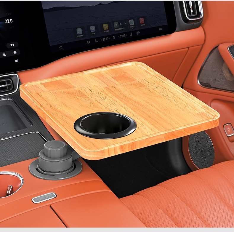 Car-mounted small table, floating round dining table for front and back seats, rotating tea table with cup holder for the driver and passenger