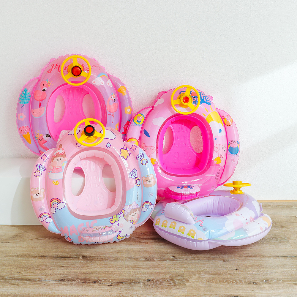Cross-border supply of cartoon inflatable bottom steering wheel boat baby swimming ring infant swimming seat Firebird