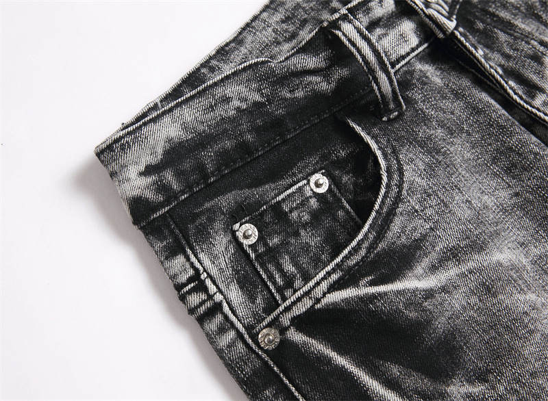 Jeans elasticizzati slim fit da uomo, primavera 2025, pantaloni alla moda con lavorazione pesante e strass a vita media, lunghi in cotone, neri, grigi e blu_voghion.com