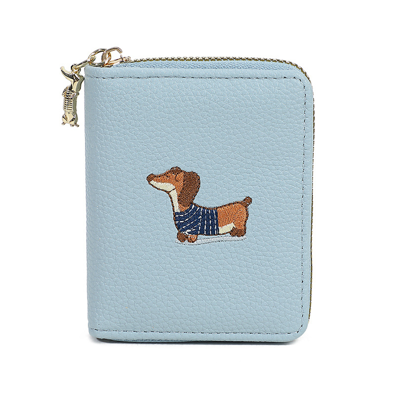 Paquete de tarjetas con cremallera de dibujos animados con bordado de PU