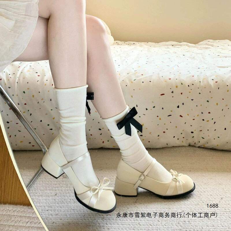 White Mary Jane shoes for women, 2026 new spring versatile bowknot French-style shallow single shoes, college-style small leather shoes