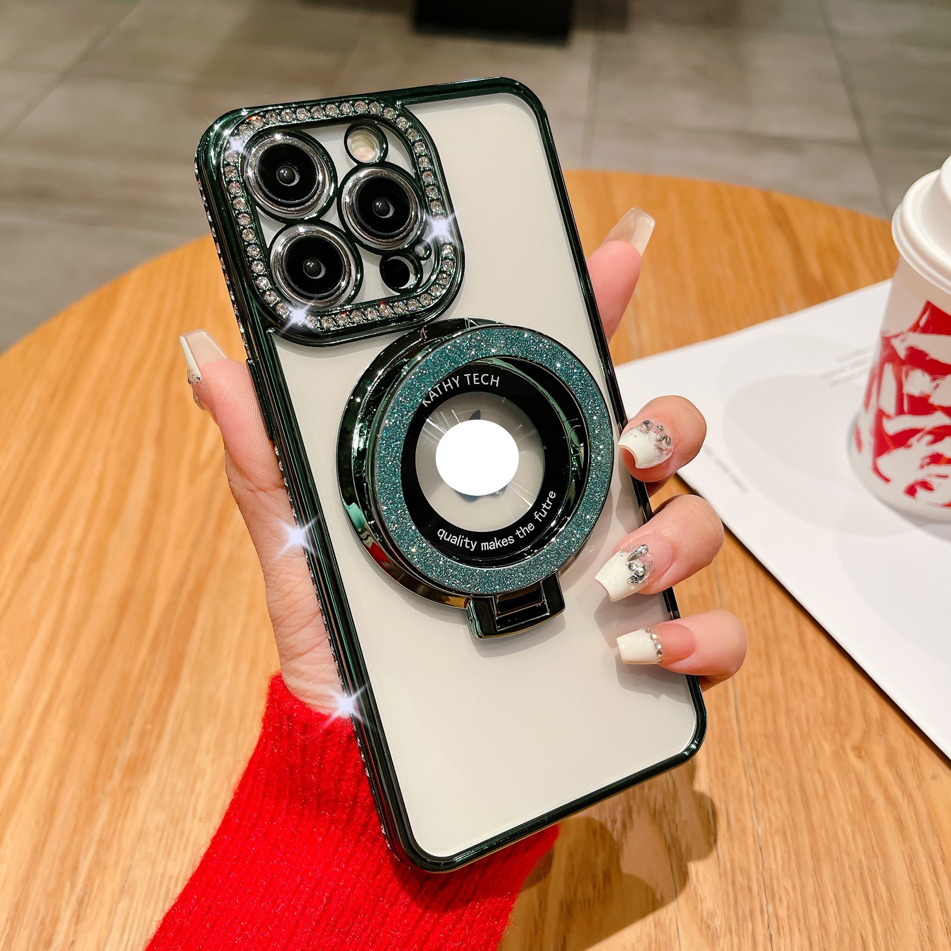 Soporte de succión magnética para iPhone17 caja de teléfono con brillo degradado 16Pro diamante de imitación galvanoplastia 13 funda protectora diamante