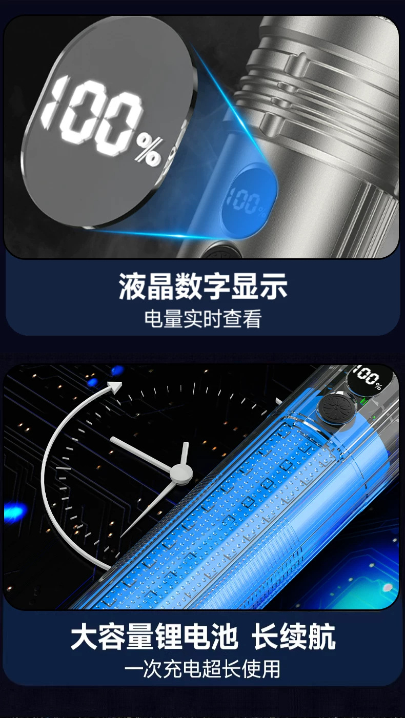 Second-generation New Silver Dragon High-Brightness Flashlight Outdoor Intelligent Display Multi-Function New Green Dragon Aluminum Alloy Work Light
