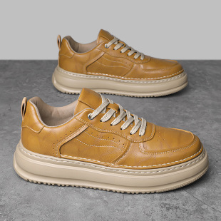 Men's Casual Leather Shoes Lace-up Thick Sole Lightweight Sports Casual Shoes Men's New Retro Fashion Trendy Shoes All-match Men's Shoes