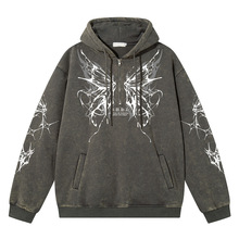 美式复古暗黑蝴蝶水洗长袖卫衣男女2025冬款休闲个性宽松显瘦上衣