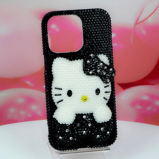 Suitable for iPhone11 121314proMax black KT cat Apple 78plus Xs 6XR phone case Rhinestone