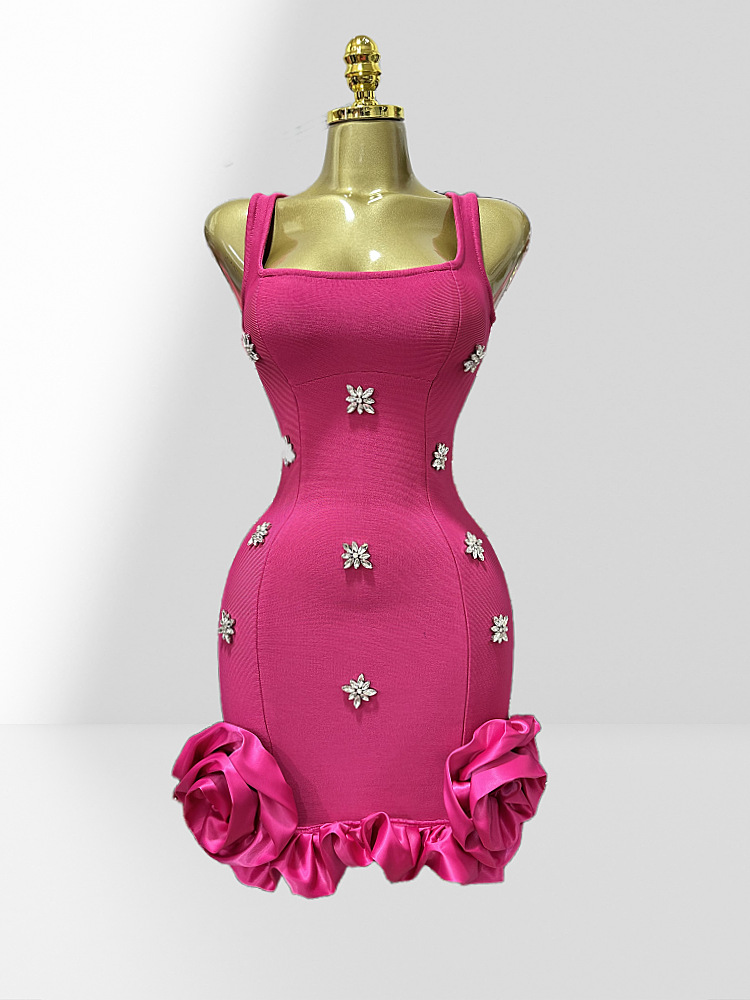 Women's Clothing Luxury Sleeveless Bandage Dress Rhinestone Embellished Tulip Shaped Skirt Bodycon Style Party Women's Clothing_ecoleips.com