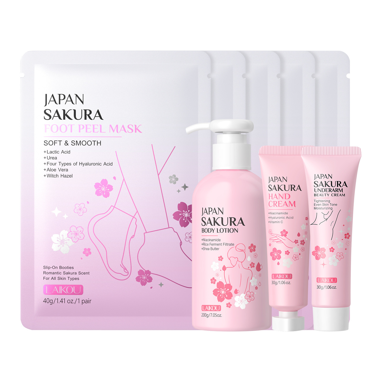 Nuevos productos transfronterizos LAIKOUFENYIQUIYUM combinación de flores de cerezo leche caracol paquete de cuidado de la piel comercio exterior en stock
