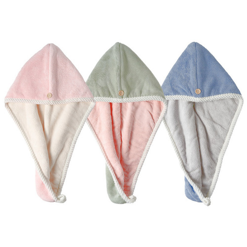 Thick Double Layer Quick-Drying Towel Hat for Women, Wholesale, Coral Velour, Non- shedding, Head Scarf for Dry Shampoo