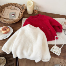 女童毛衣2025新款马海毛洋气中小童韩版套头秋冬装儿童软糯针织衫