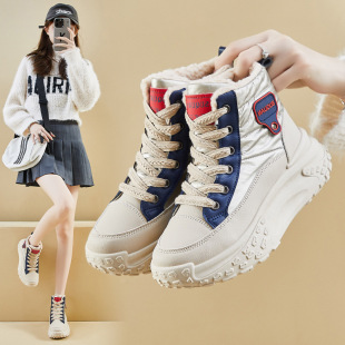 2025 Winter High-Top Fleece-Lined Dad Shoes New Korean Style Ins Female Students Thick-Soled Height-Increasing Casual Warm Shoes K6719