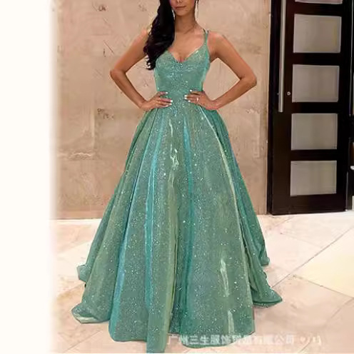 2025 Cross-border Foreign Trade Fashion Sling Sling Sling Flash Banquet Activities Atmospheric Slim Long dress Evening Dress