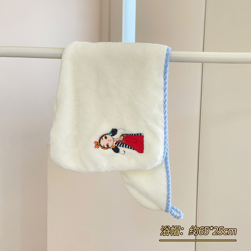 かわいい女の子の刺繍入り快適なタオルバスタオルコーラルベルベット吸水性速乾性糸くずの出ない柔らかい肌に優しい大人用フェイスタオル|undefined