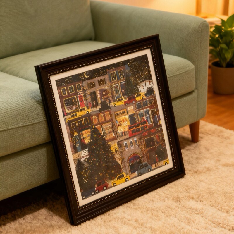 Little Red House Same Style Puzzle Framed Photo Frame Decoration Wall Hanging Retro Picture Frame Square Cardboard Winter Lights Christmas High-End Feel