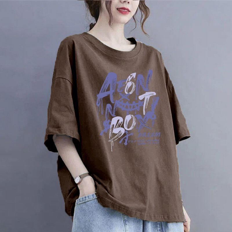 100kg 夏大きいサイズの純綿 Tシャツ半袖ルーズお腹カバーシャツアウターウェア痩身カバーフlesh ラウンドネックトップ女性用|undefined