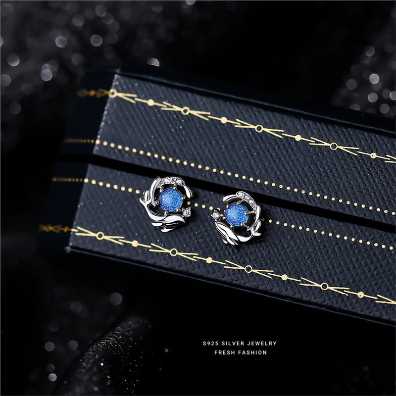 S pierre de verre en argent pur, comme une baleine entrant dans la mer, boucles d'oreilles 52 Hz pour femmes, boucles d'oreilles à la mode et de niche,_voghion.com