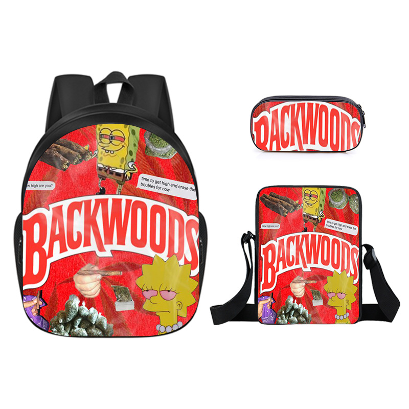 新款雪茄BACKWOODS时尚学生大容量涤纶双肩背包挎包笔袋三件套|ms