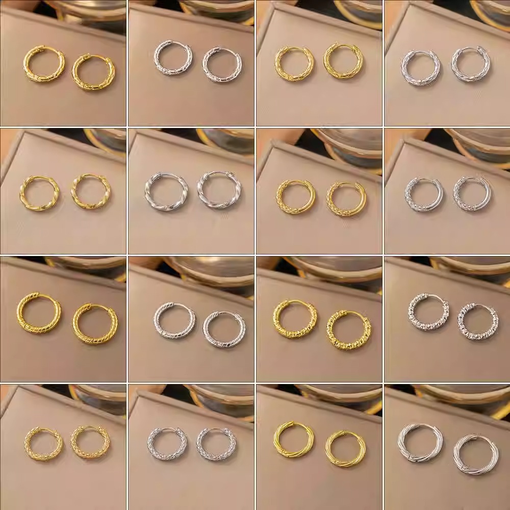 Stainless Steel Fashion High-End Simple Personality Basic Women's Gold Titanium Steel Earrings Ear Studs Ear Cuffs Ear Accessories