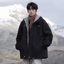 时尚羊羔绒外套男士秋冬季2024新款棉衣潮牌男生加厚棉服工装棉袄