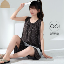 莱赛尔棉无袖家居服套装女夏季薄款透气碎花宽松舒适睡衣两件套