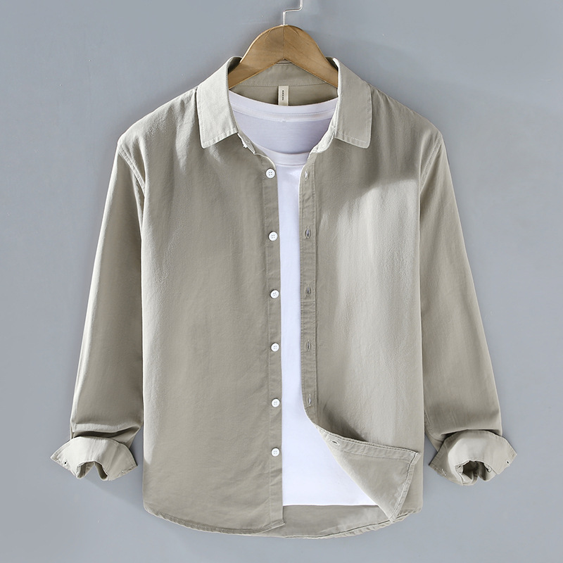 Camicia casual uomo maniche lunghe in cotone stile minimale_voghion.com
