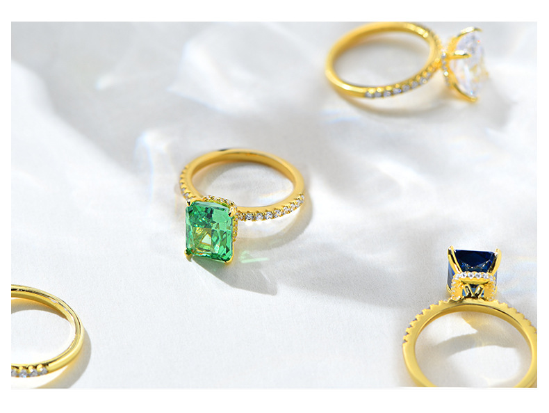 Luxurious Square Sterling Silver Plating Artificial Diamond Rings