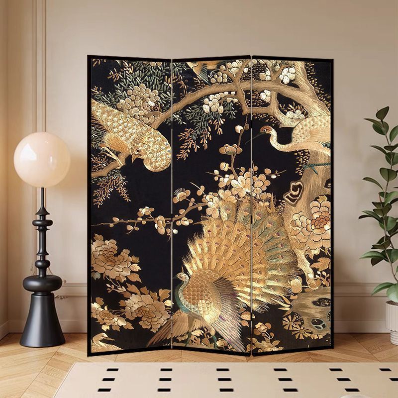 法式中古花鸟屏风隔断客厅现代简约可移动办公室玄关卧室遮挡折屏|undefined
