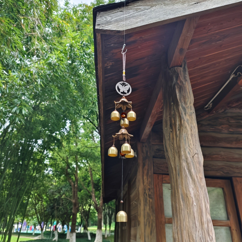 Campanella a vento in metallo a due strati in stile antico per cortile e giardino, suono di collisione di dopamina, decorazione da appendere in casa_voghion.com