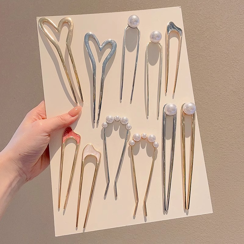 Horquilla de cabello en forma de U de perla de alta calidad horquilla de cabello en la parte posterior de la cabeza femenina horquilla de aleación tocado nuevo peine de horquilla chino