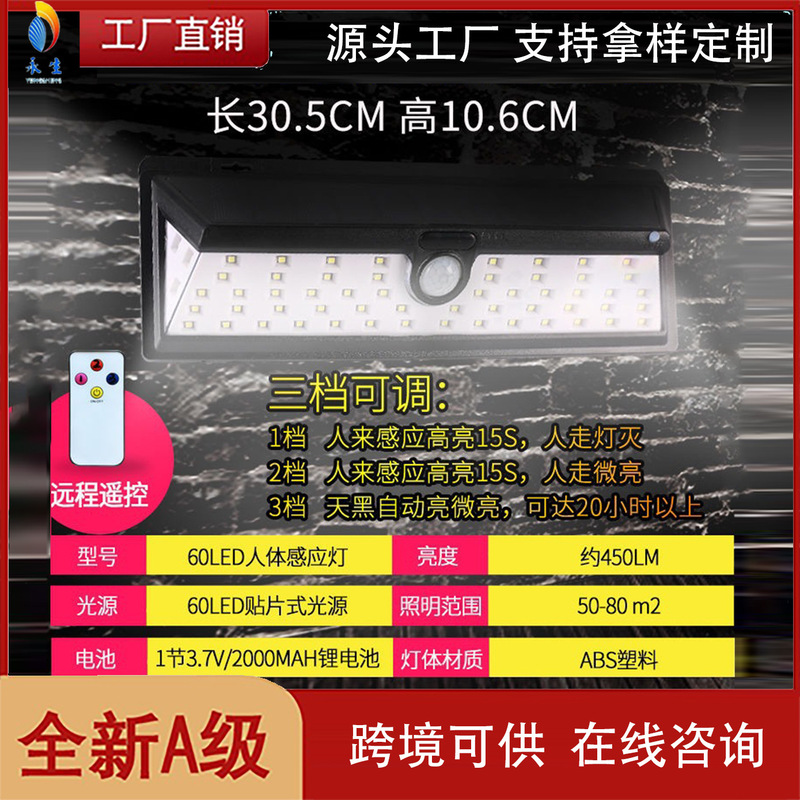 Manufacturer Supply Room Exterior Corridor Lamp Solar Wall Lamp Human Body Sensor Open-Air Waterproof Camping Outdoor Lighting Equipment
