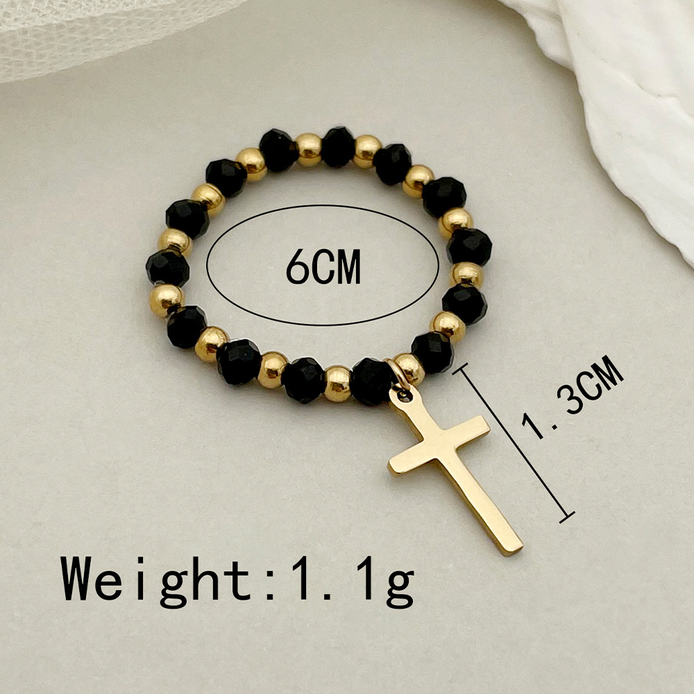 304 Stainless Steel 14K Gold Plated Fashion Beaded Cross Rings display picture 2