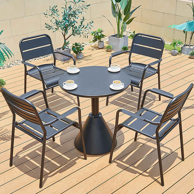 Mesas y sillas para exteriores, combinación de mesa de centro sencilla para ocio al aire libre, mesas y sillas de aleación de aluminio impermeables y resistentes al sol para jardín y patio al aire libre image 8