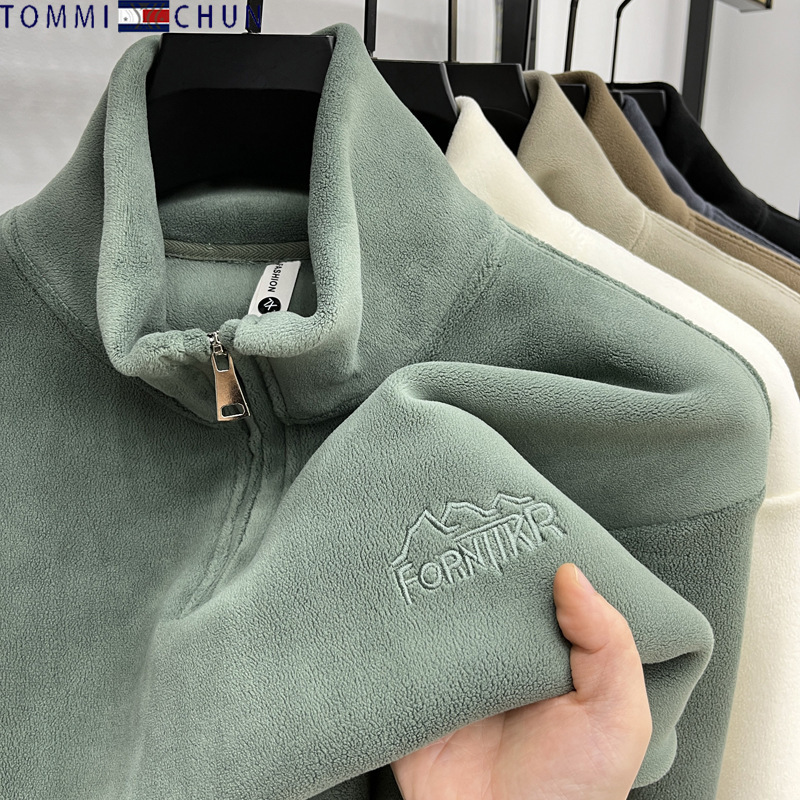 Tommy Hand Fleece Sweatshirt Men's Winter New Fashion Casual Warm Inner Polar Fleece Sweater Base Layer Thick Tommy Hand Fleece Sweatshirt Men's Winter New Fashion Casual Warm Inner Polar Fleece Sweater Base Layer Thick