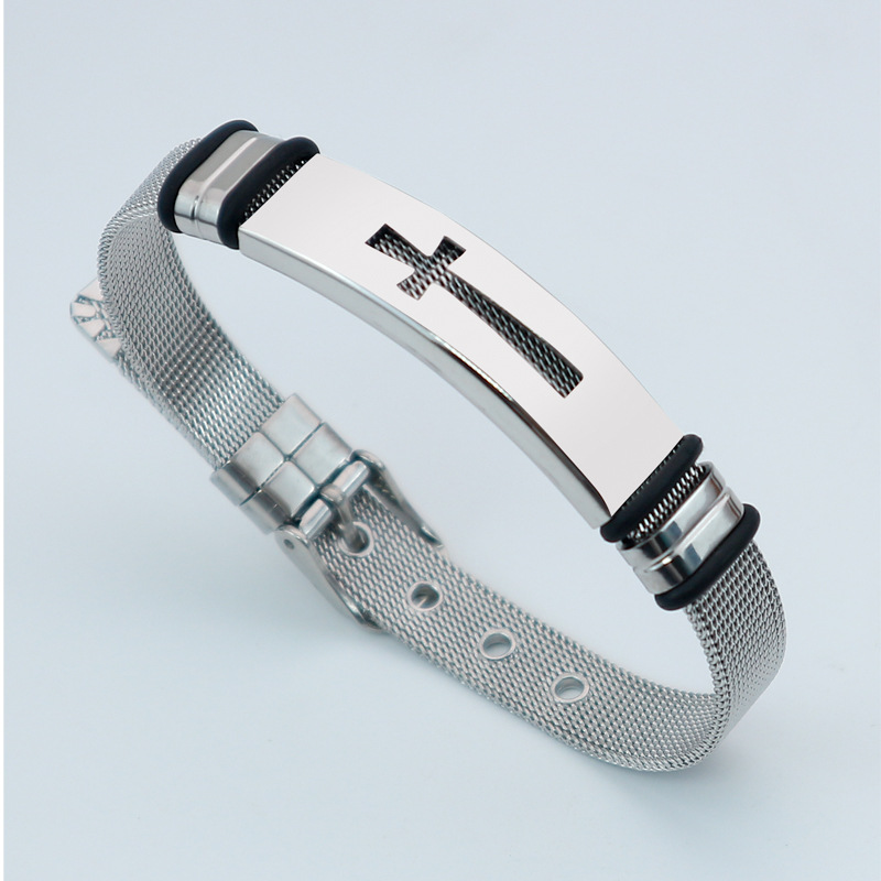 Trendy men's jewelry stainless steel mesh belt adjustable cross bracelet fashion titanium steel men's couple bracelet wholesale