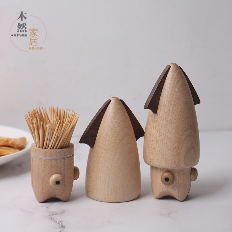Creative Home Wooden Squid Toothpick Box Home Daily Use Solid Wood Rabbit Toothpick Box Rabbit Ornaments