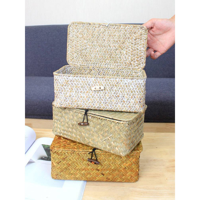 収納ボックス 和風収納ボックス デスクトップ収納バスケット 蓋付き海ギフトボックス 竹編みお土産 籐バスケット シンジ|undefined