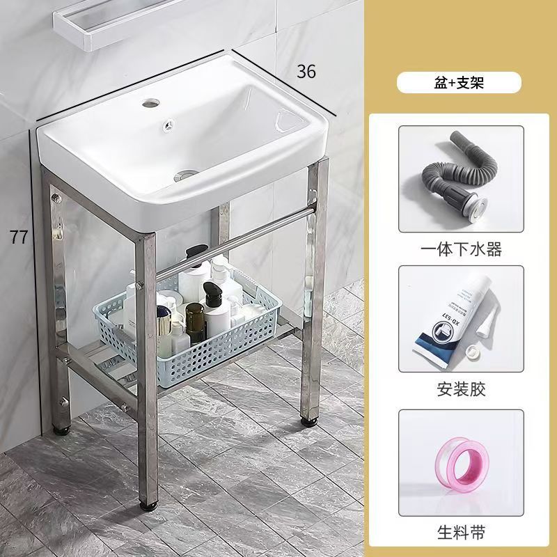 防锈卫生间易清洁小户型简装公寓落地式工程酒店洗手盆陶瓷一体盆|undefined