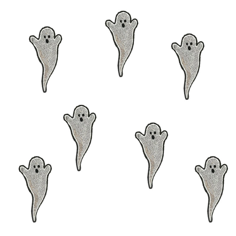 White ghost nail sequins, materials set, bag, purse, phone case, halloween, with embroidery