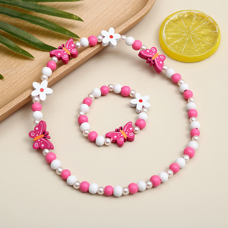 Cute Cartoon Character Flower Arylic Stoving Varnish Girl's Bracelets Necklace 1 Set display picture 4