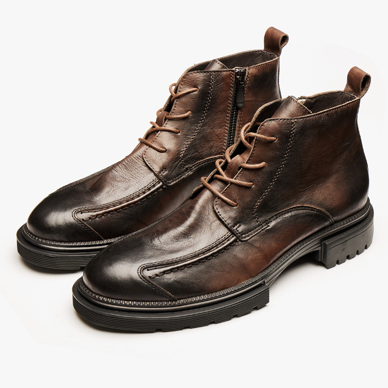 Botas altas con cremallera Botines redondos con suela de plataforma para hombres mayores_voghion.com