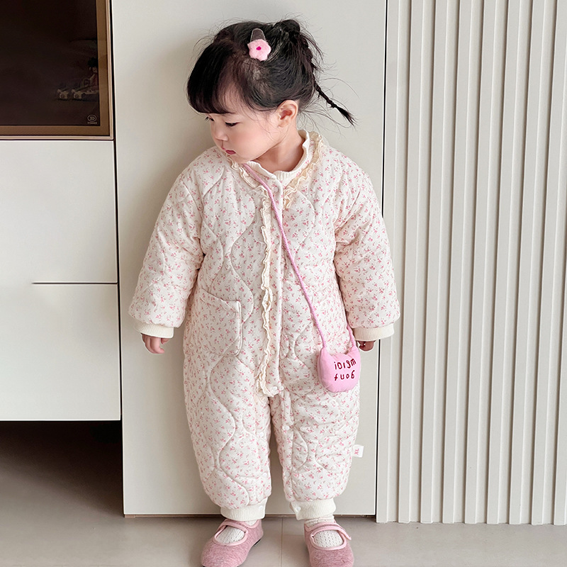 INS  겨울 코튼 코트 코트  소녀 외출 따뜻한 코튼 패딩 재킷 점프 수트 겨울면 패딩 코트