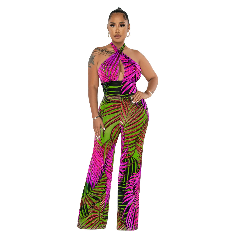 K10417 europeo y americano transfronterizo ropa de mujer al por mayor AliExpress sin mangas sexy backless encaje-arriba impreso mono 2023 nuevo