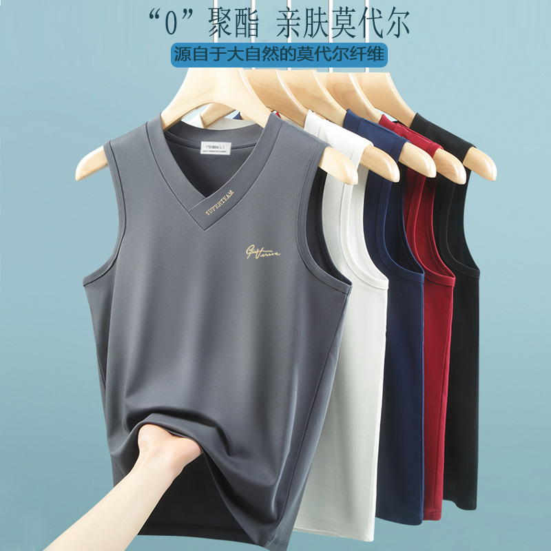 2026 New Men's Modal Summer Sleeveless T-Shirt V-Neck Sports Thin Tank Top Dropshipping