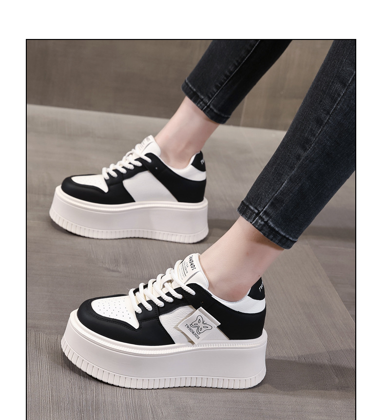 Giày sneaker nữ đế bánh xốp tăng chiều cao bên trong, phối đơn giản mùa hè thu 2024 — Màu be, Màu đen chi tiết 12